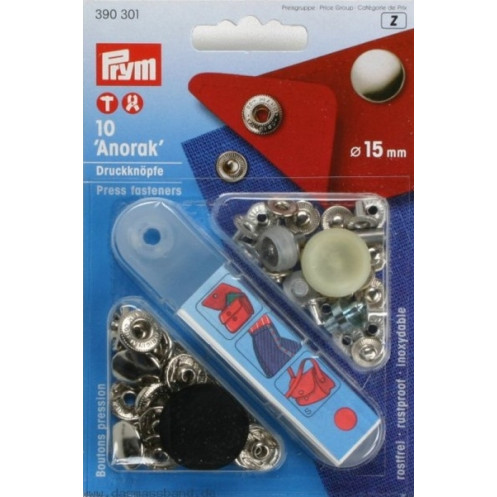 Кнопки "Анорак" серебристые, 15 мм PRYM 390301 - Интернет-магазин 